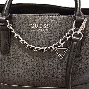 GUESS Black Logo Monogram Chain Tote